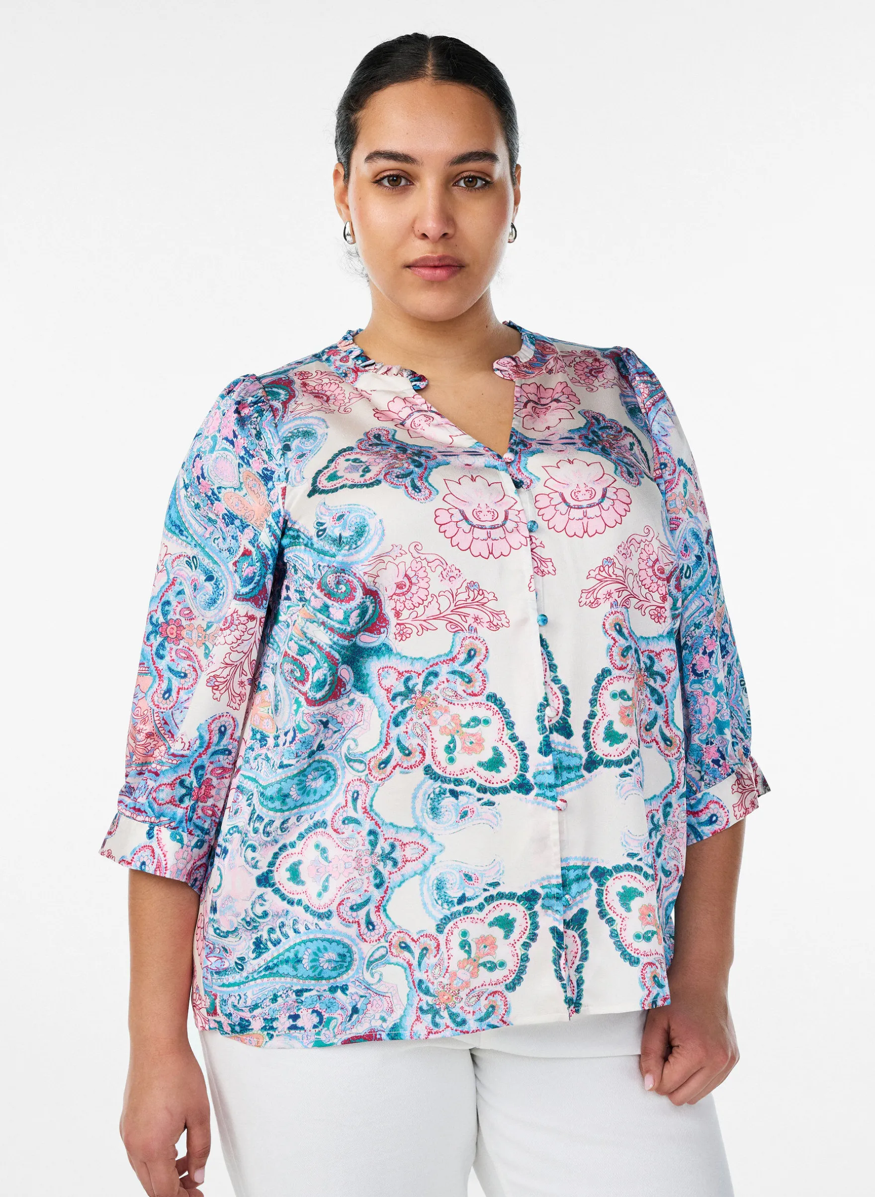 Bluse in Satin-Optik mit Paisleymuster und 3/4-Ärmeln