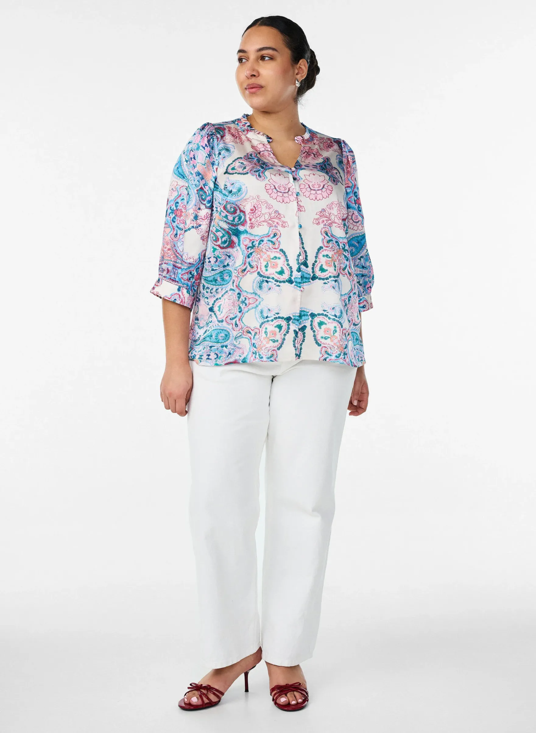 Bluse in Satin-Optik mit Paisleymuster und 3/4-Ärmeln