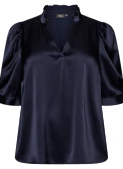 Bluse in Satin-Optik mit 1/2-Ärmeln und Rüschenkragen