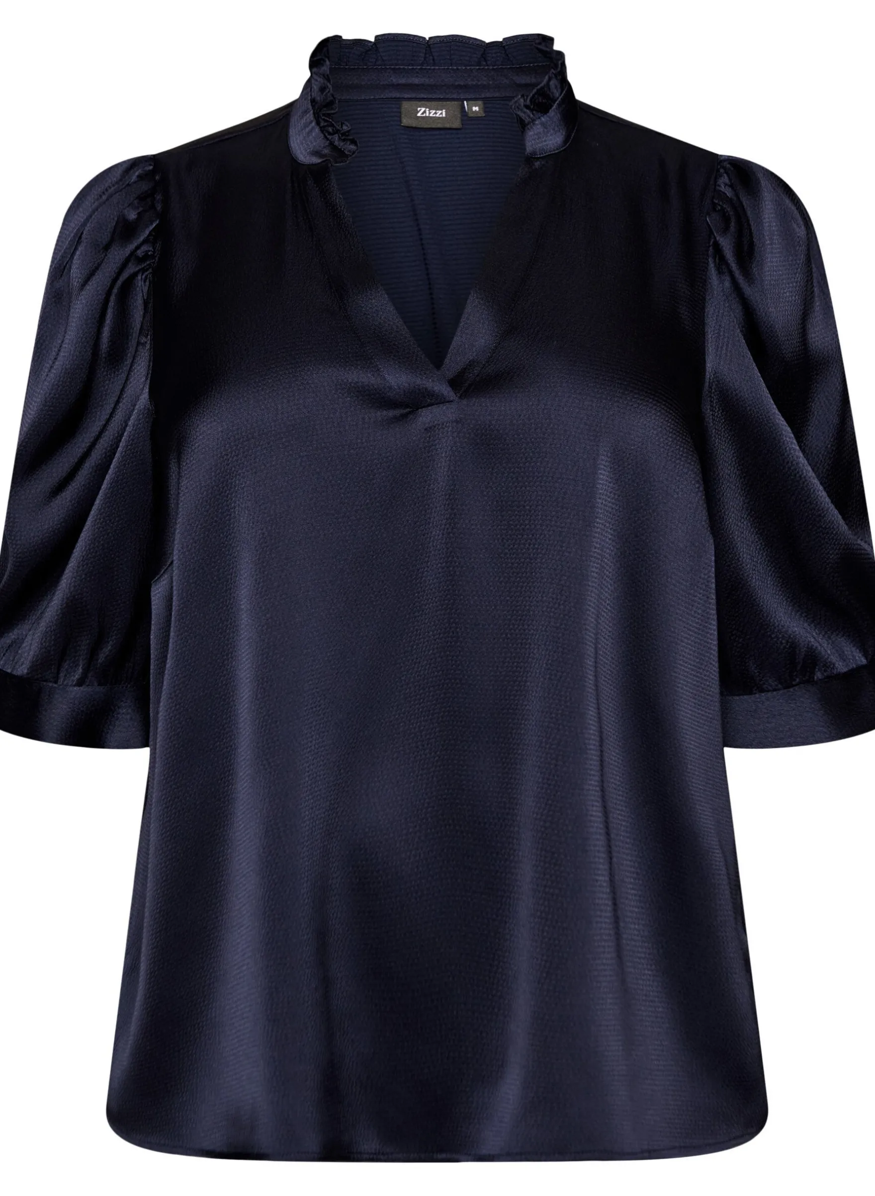 Bluse in Satin-Optik mit 1/2-Ärmeln und Rüschenkragen