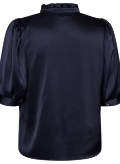 Bluse in Satin-Optik mit 1/2-Ärmeln und Rüschenkragen