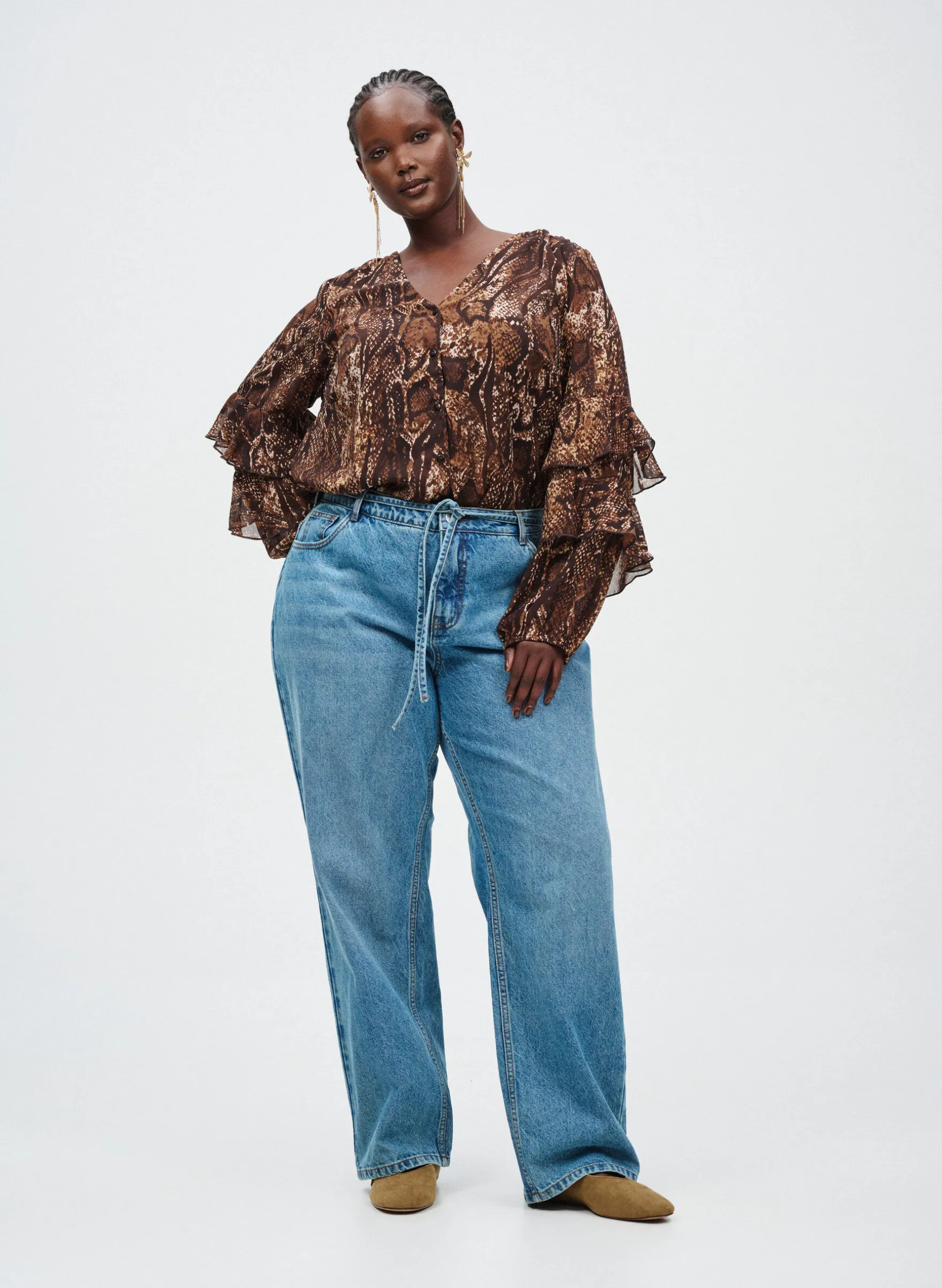 Bluse mit Animal-Print und Rüschen
