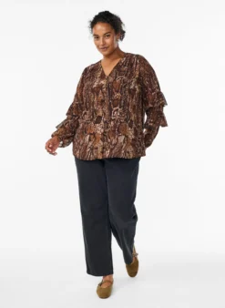Bluse mit Animal-Print und Rüschen