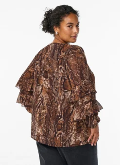 Bluse mit Animal-Print und Rüschen