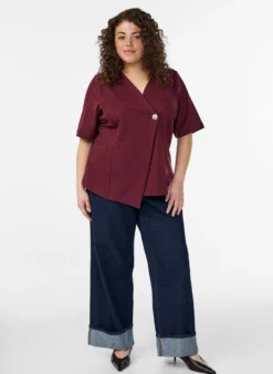 Bluse mit asymmetrischer Wickeloptik und kurzen Ärmeln