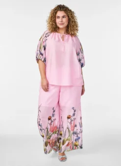 Bluse mit Bindedetail und geblümten Ärmeln
