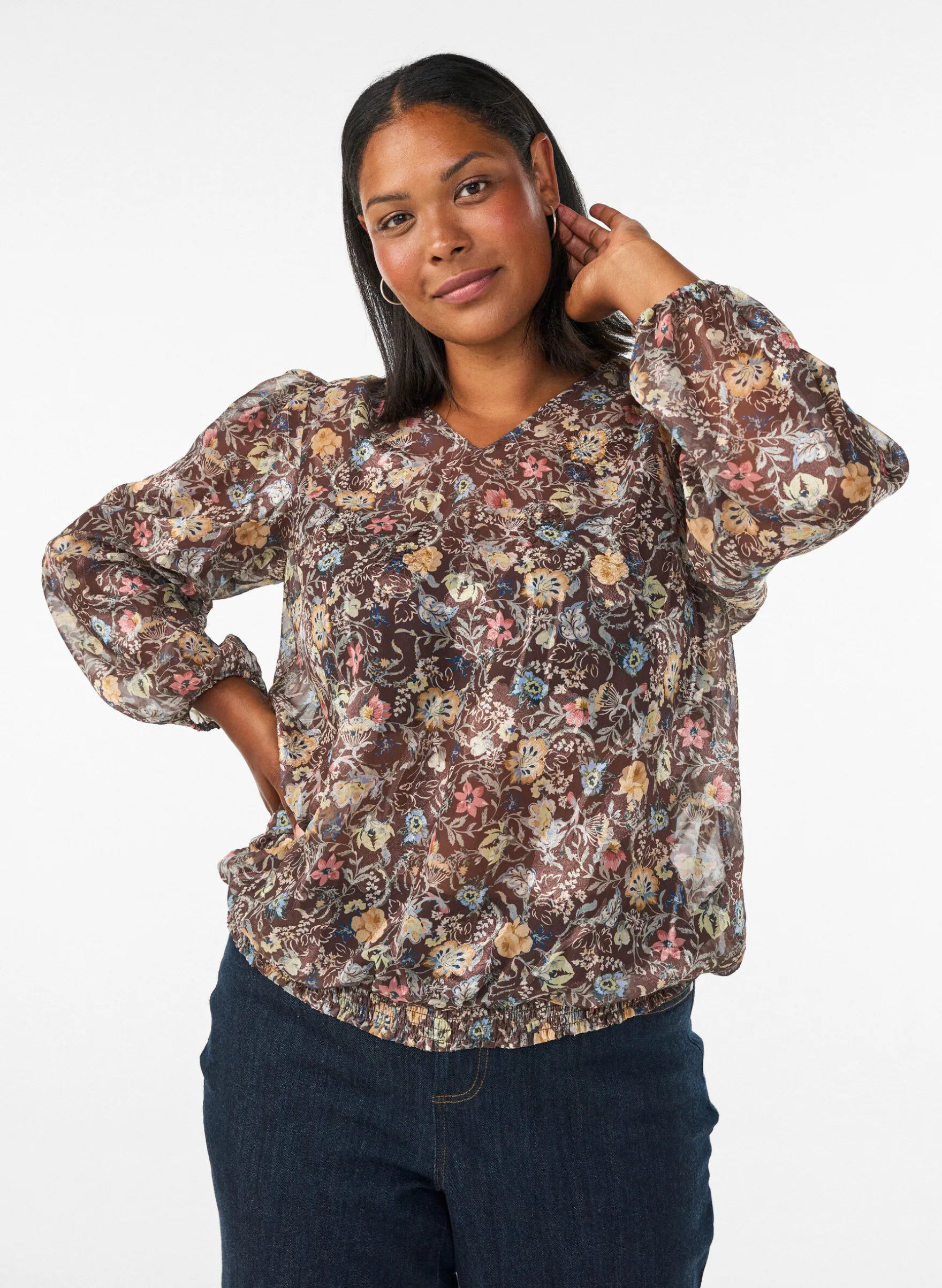 Bluse mit Blumenmuster und Ballonärmeln