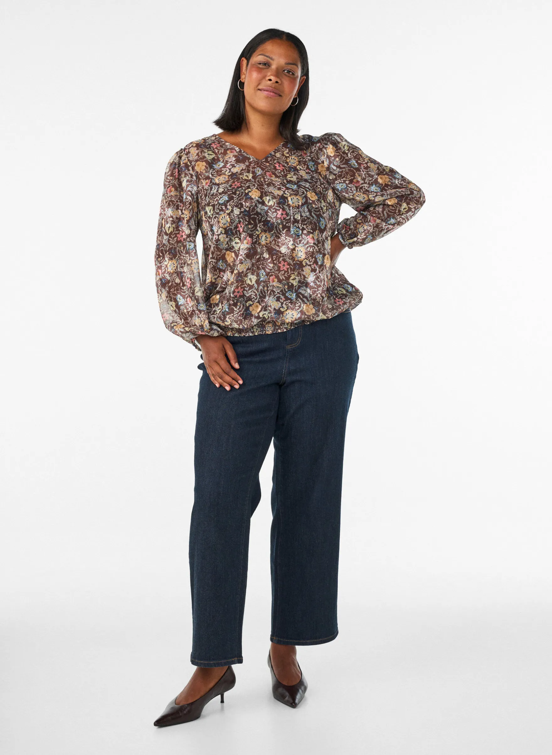 Bluse mit Blumenmuster und Ballonärmeln