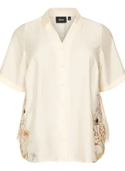 Bluse mit ellbogenlangen Ärmeln und geblümten Details