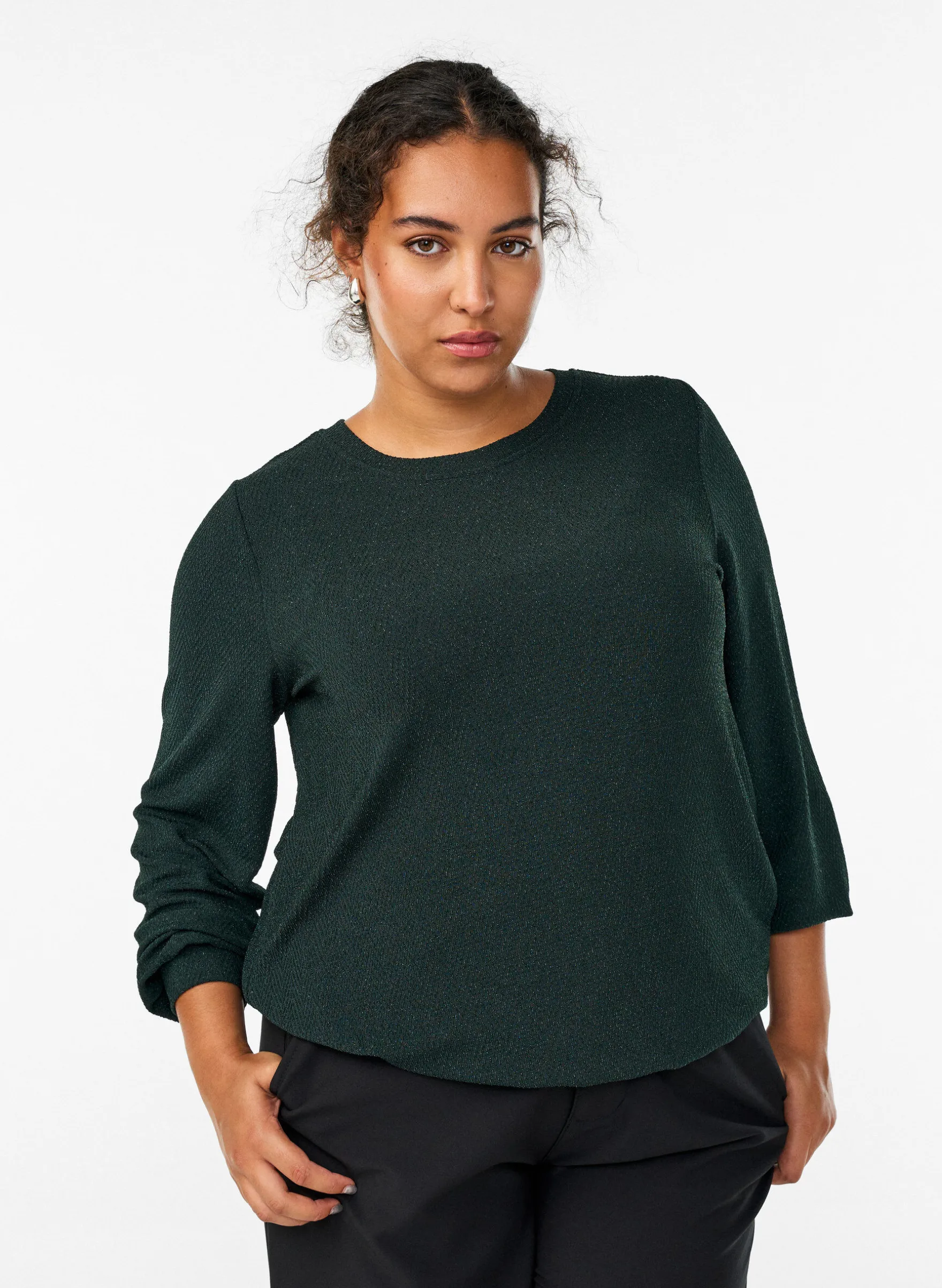 Bluse mit Fischgrätenmuster und Glitzerfaden