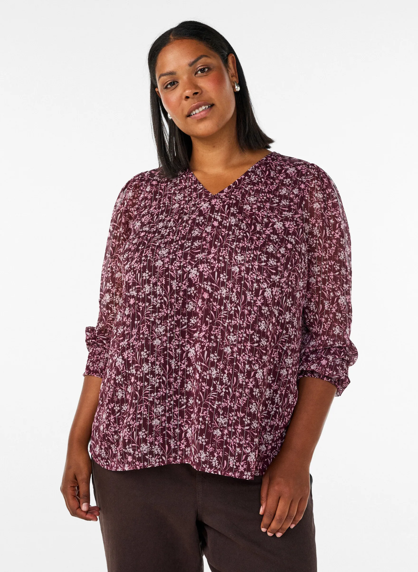 Bluse mit geblümtem Print und Glitzerfaden