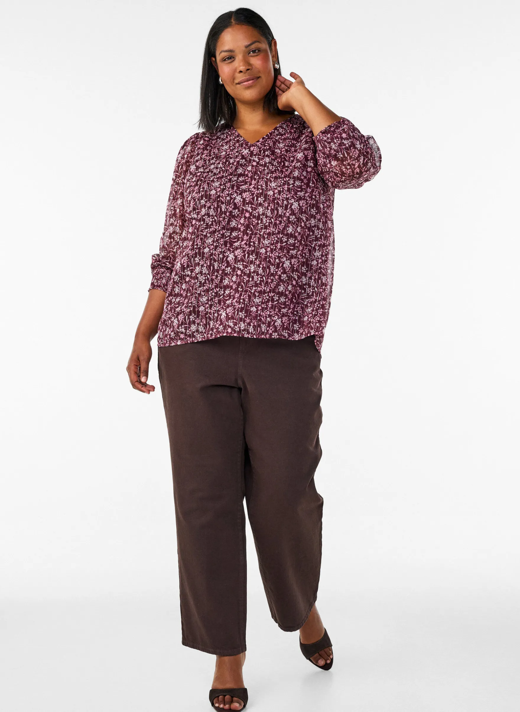 Bluse mit geblümtem Print und Glitzerfaden