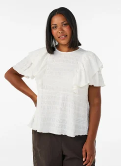 Bluse mit gesmokter Textur und Rüschenärmeln