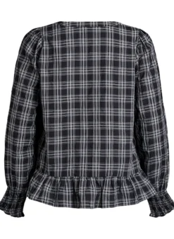 Bluse mit Karomuster und Rüschendetails