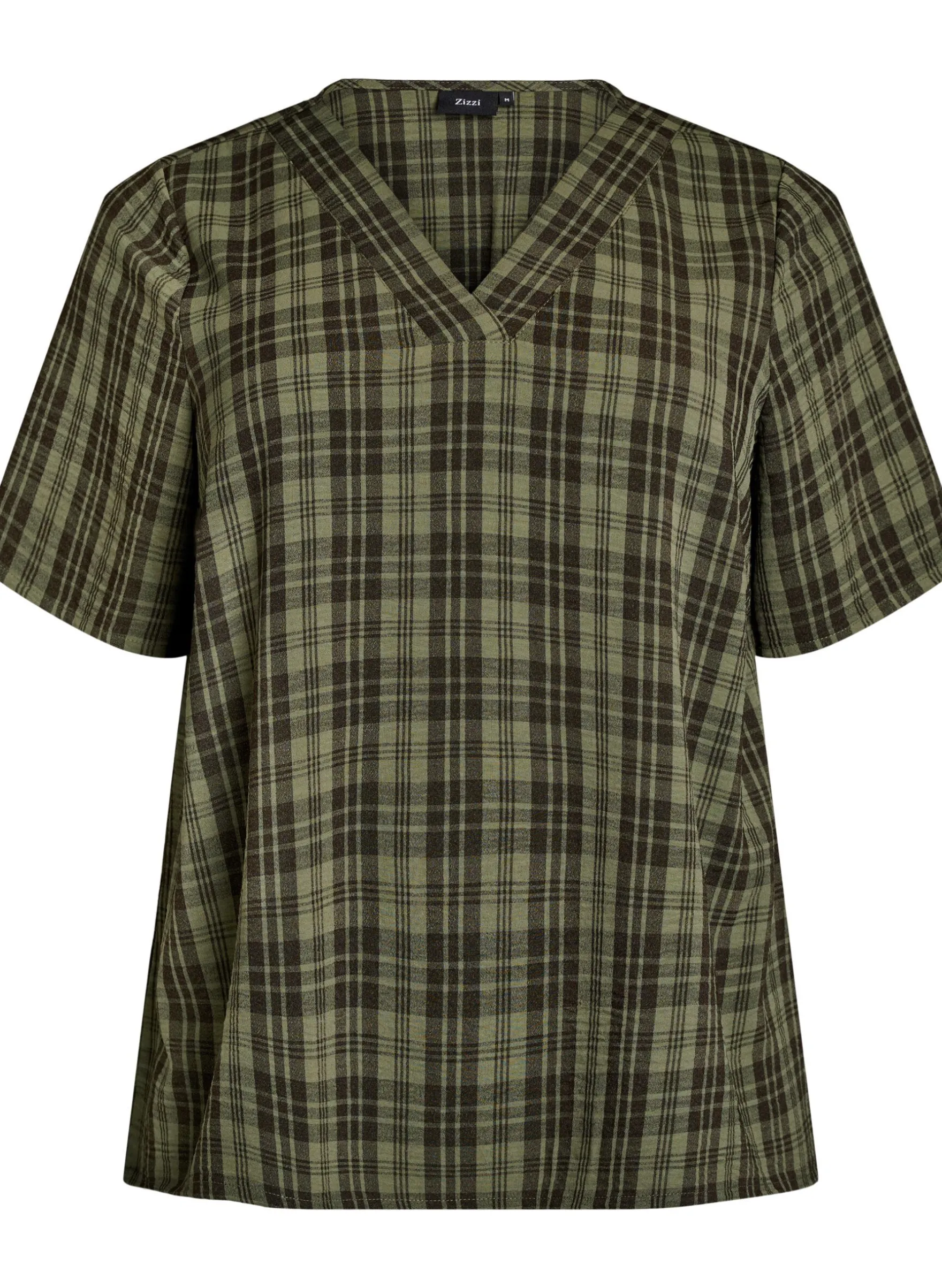 Bluse mit Karo-Muster und V-Ausschnitt