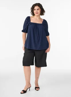 Bluse mit kurzen Puffärmeln und Lochmuster