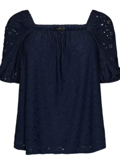 Bluse mit kurzen Puffärmeln und Lochmuster