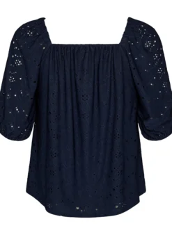 Bluse mit kurzen Puffärmeln und Lochmuster