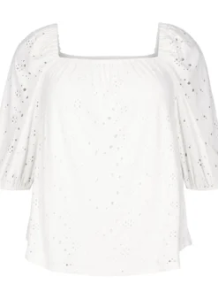 Bluse mit kurzen Puffärmeln und Lochmuster