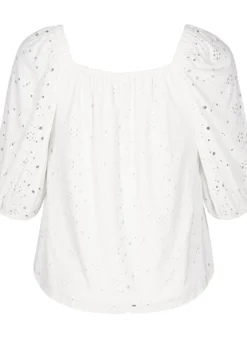 Bluse mit kurzen Puffärmeln und Lochmuster