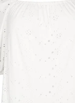 Bluse mit kurzen Puffärmeln und Lochmuster