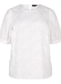 Bluse mit kurzen Ärmeln, Stickerei und Rundhalsausschnitt