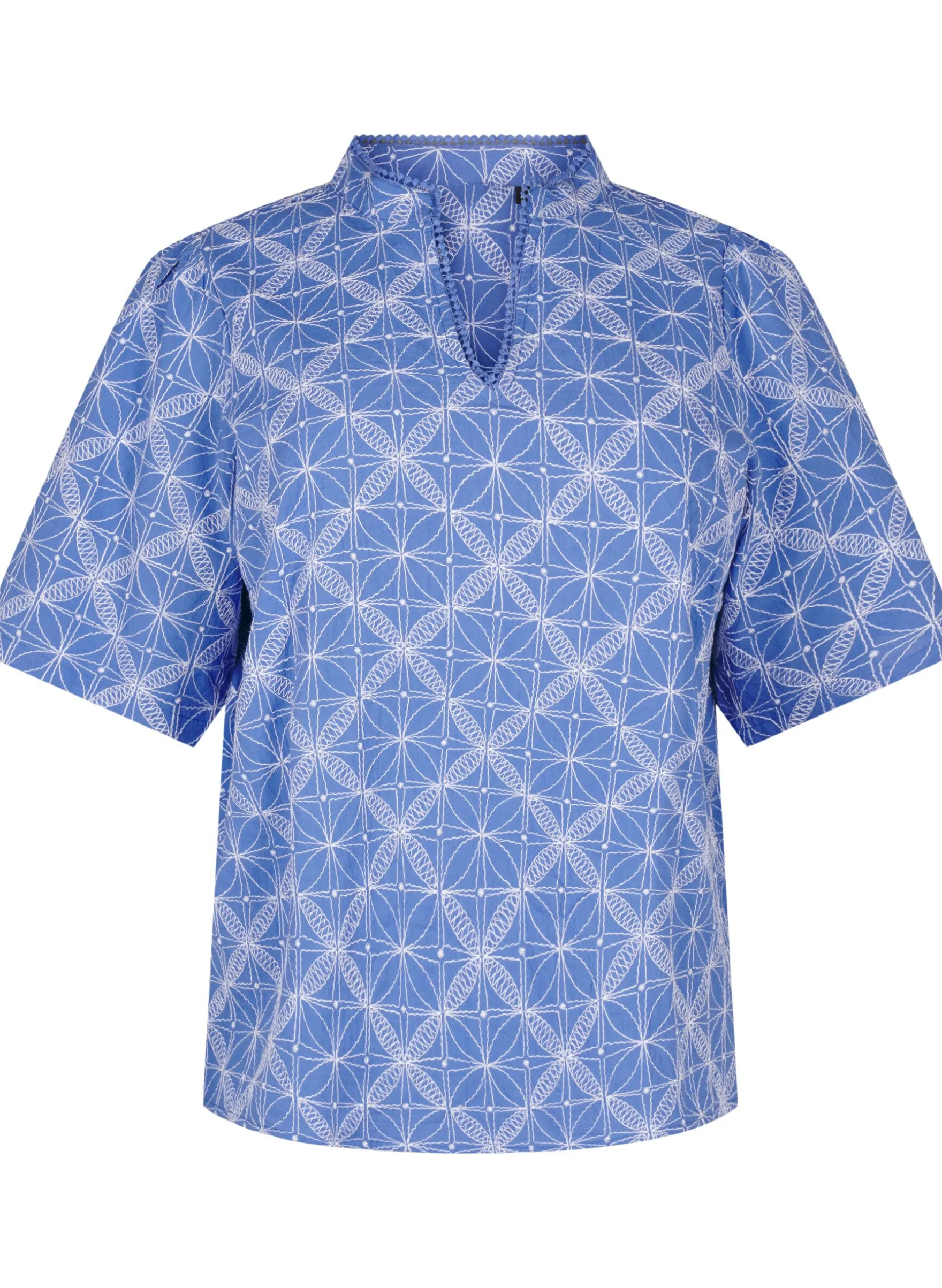 Bluse mit kurzen Ärmeln und aufgesticktem Muster