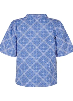 Bluse mit kurzen Ärmeln und aufgesticktem Muster