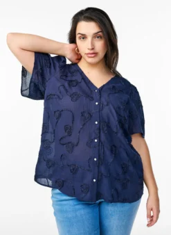 Bluse mit kurzen Ärmeln und 3D-Blütenmuster