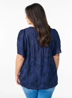 Bluse mit kurzen Ärmeln und 3D-Blütenmuster