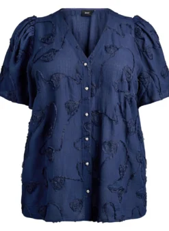 Bluse mit kurzen Ärmeln und 3D-Blütenmuster