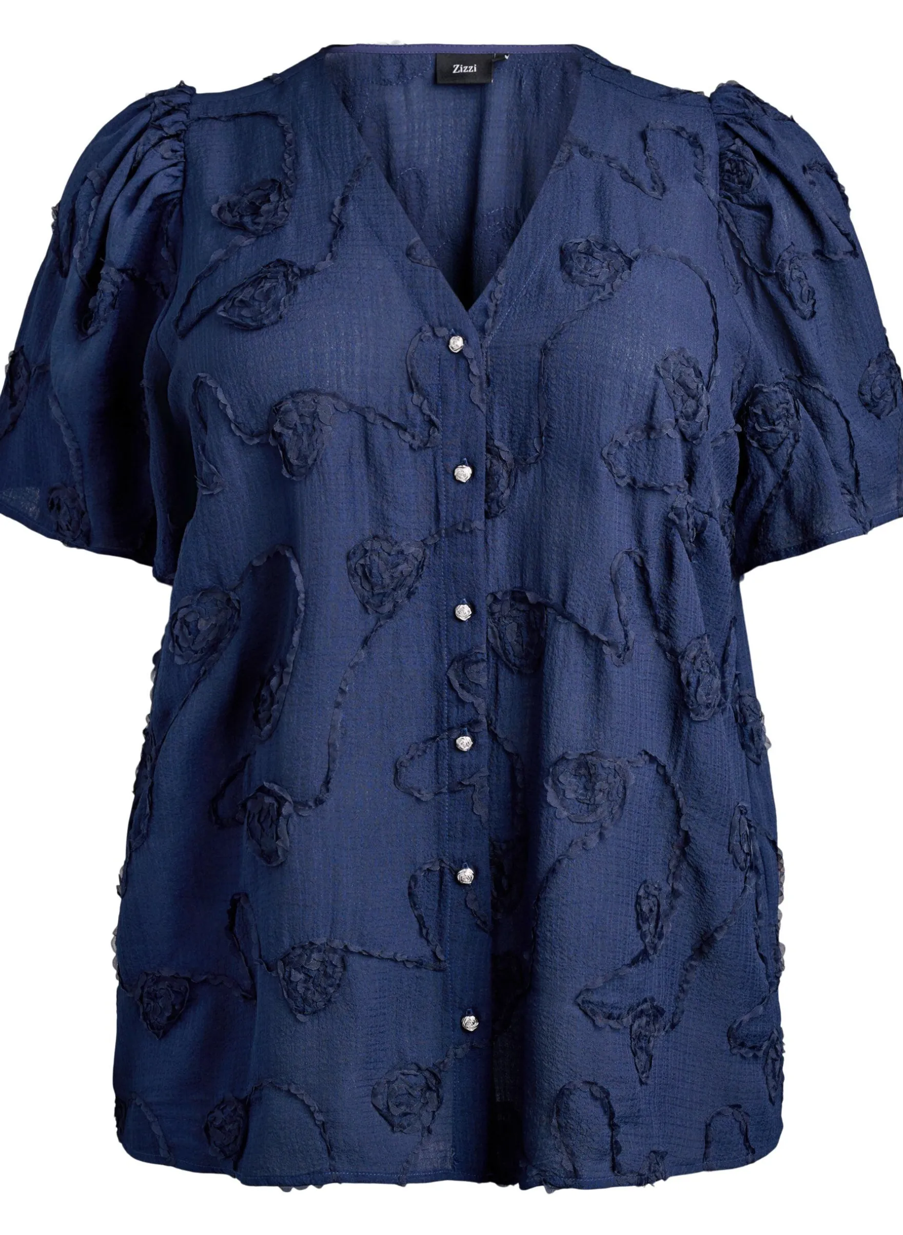 Bluse mit kurzen Ärmeln und 3D-Blütenmuster