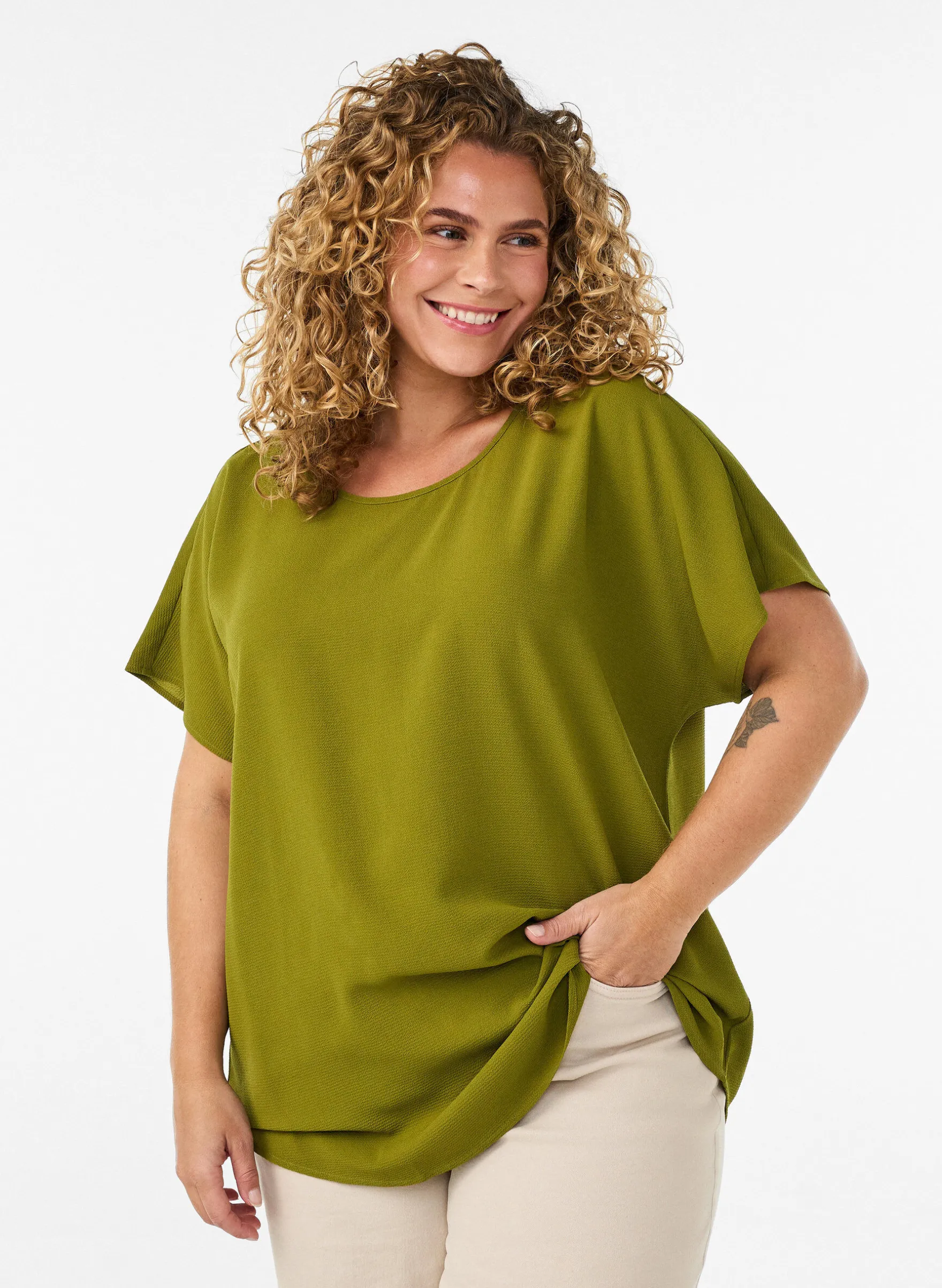 Bluse mit kurzen Ärmeln und Rundhalsausschnitt