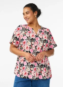 Bluse mit kurzen Ärmeln und V-Ausschnitt
