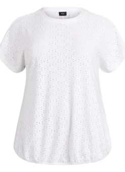 Bluse mit Lochstickerei und Ballonärmeln