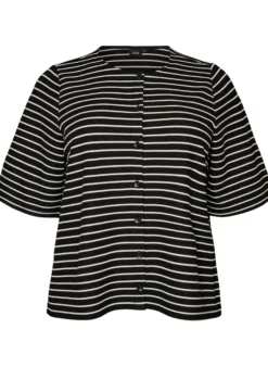 Bluse mit Rippstruktur und Knopfleiste