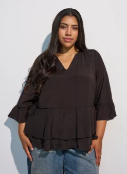 Bluse mit 3/4-Ärmeln und Rüschendetails