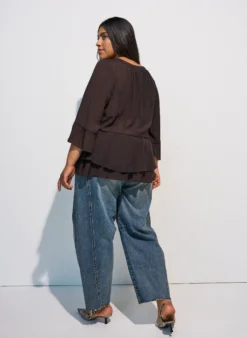Bluse mit 3/4-Ärmeln und Rüschendetails