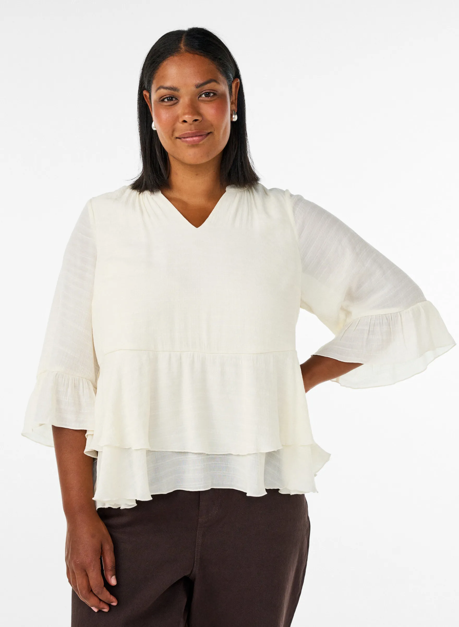 Bluse mit 3/4-Ärmeln und Rüschendetails