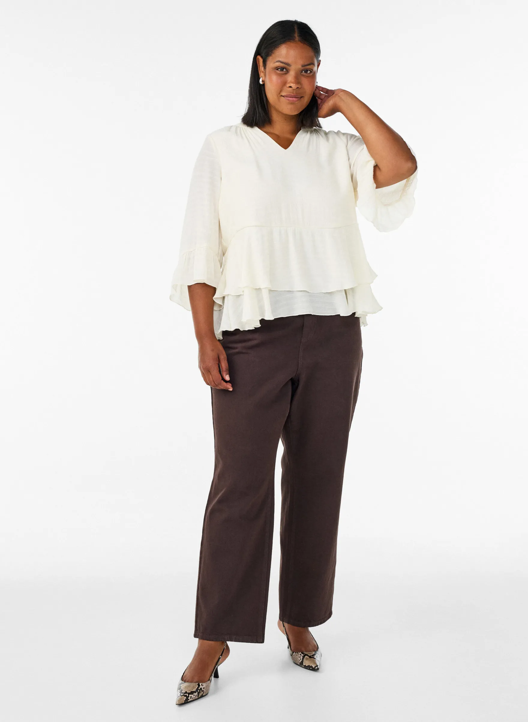 Bluse mit 3/4-Ärmeln und Rüschendetails