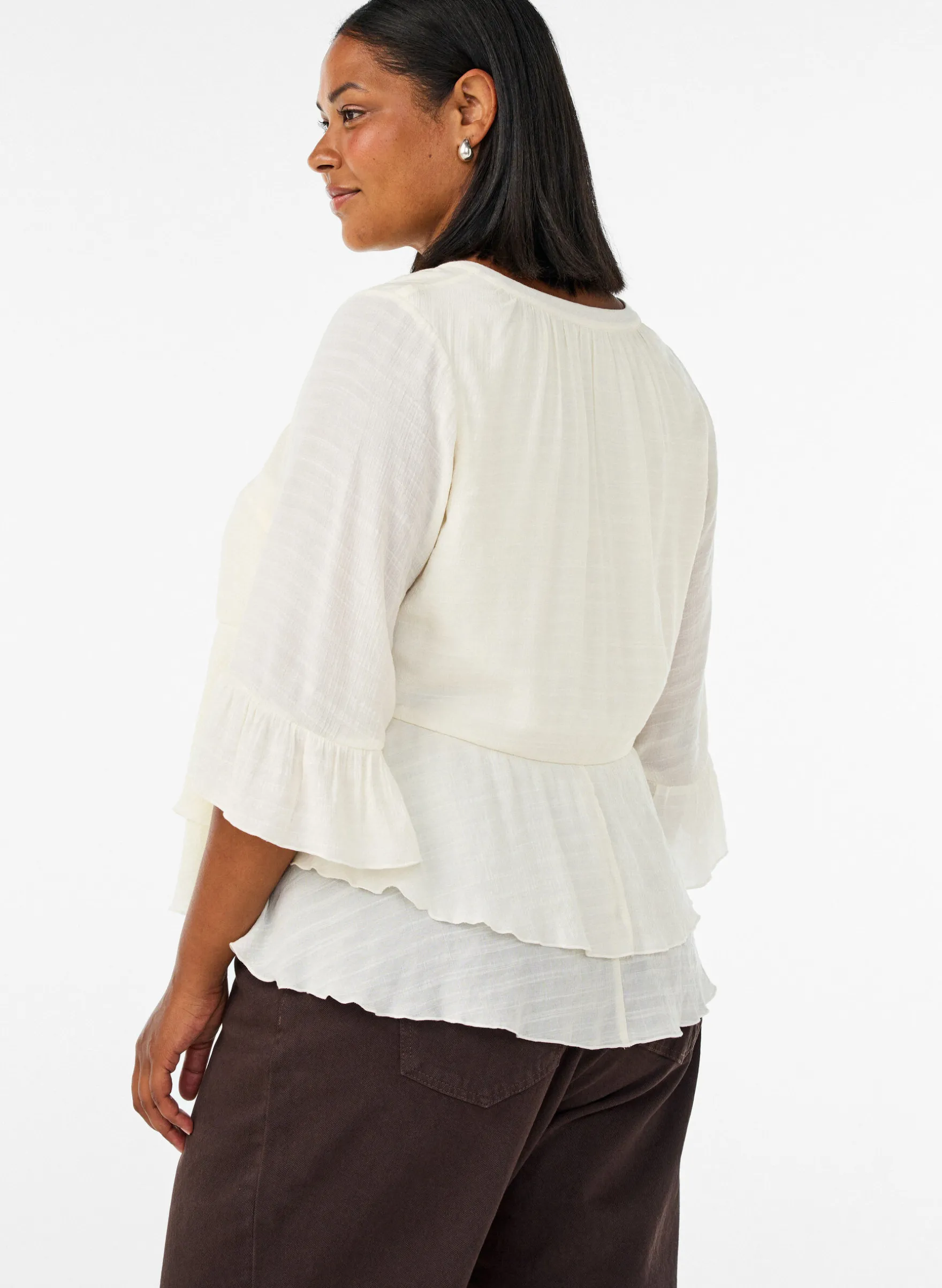 Bluse mit 3/4-Ärmeln und Rüschendetails