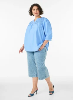 Bluse mit Smock und 3/4-Ärmeln