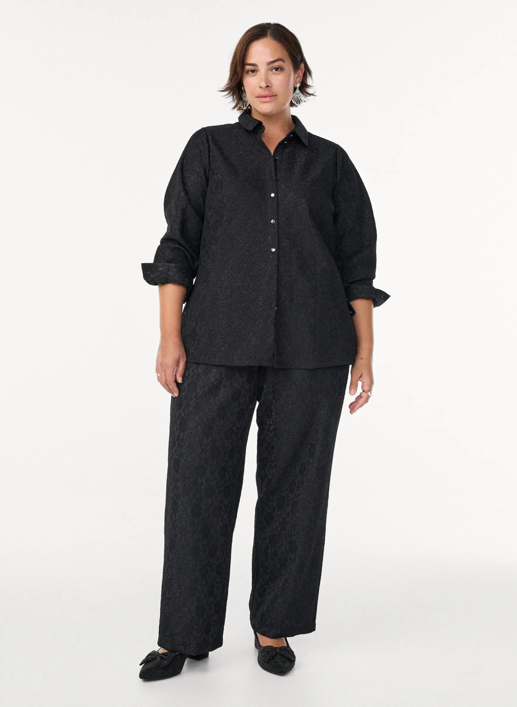 Bluse mit Spitzenbesatz und Glitzerfaden