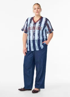 Bluse mit Spitzendetails und Statement-Print