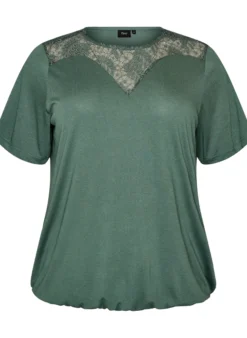 Bluse mit Spitzeneinsatz und Ballonärmeln