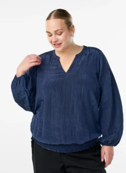 Bluse mit V-Ausschnitt und Crinkle-Struktur