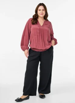 Bluse mit V-Ausschnitt und Crinkle-Struktur
