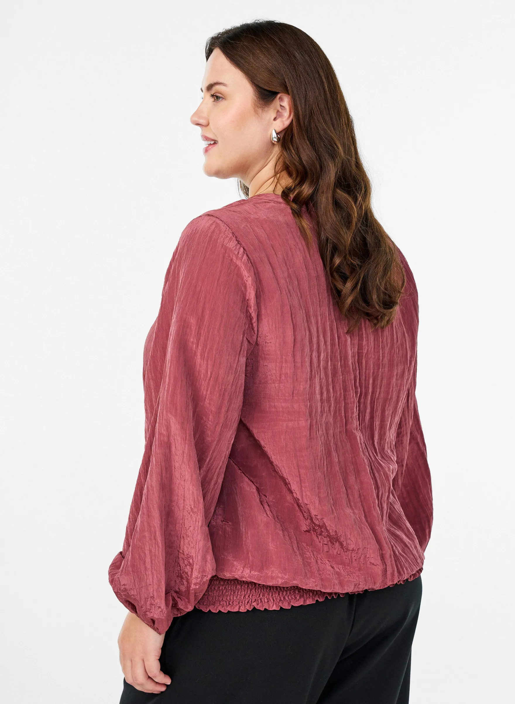 Bluse mit V-Ausschnitt und Crinkle-Struktur