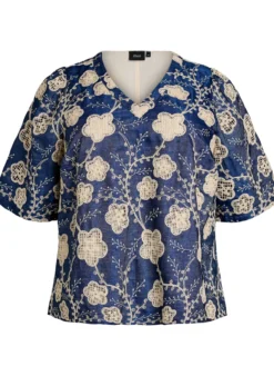 Bluse mit V-Ausschnitt und gesticktem Muster