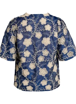 Bluse mit V-Ausschnitt und gesticktem Muster